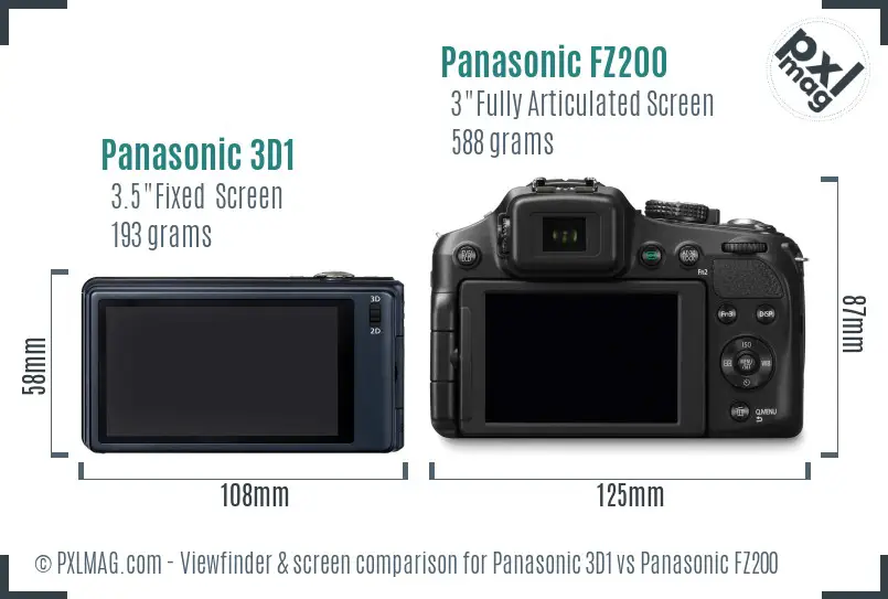 Panasonic 3D1 vs Panasonic FZ200 Screen and Viewfinder comparison