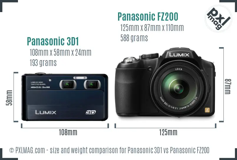 Panasonic 3D1 vs Panasonic FZ200 size comparison