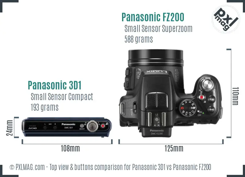 Panasonic 3D1 vs Panasonic FZ200 top view buttons comparison