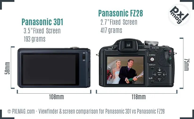 Panasonic 3D1 vs Panasonic FZ28 Screen and Viewfinder comparison