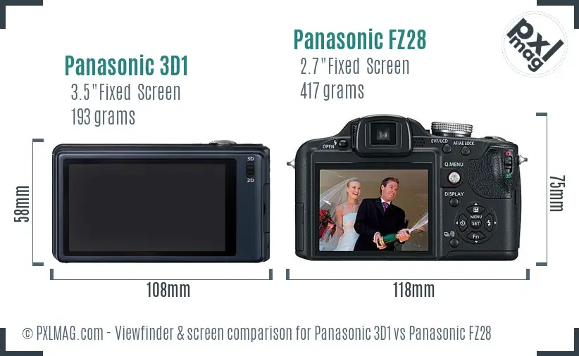 Panasonic 3D1 vs Panasonic FZ28 Screen and Viewfinder comparison Panasonic 3D1 vs Panasonic FZ28 Screen and Viewfinder comparison