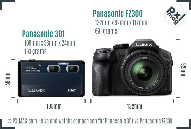 Panasonic 3D1 vs Panasonic FZ300 size comparison