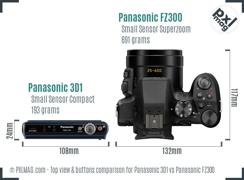 Panasonic 3D1 vs Panasonic FZ300 top view buttons comparison