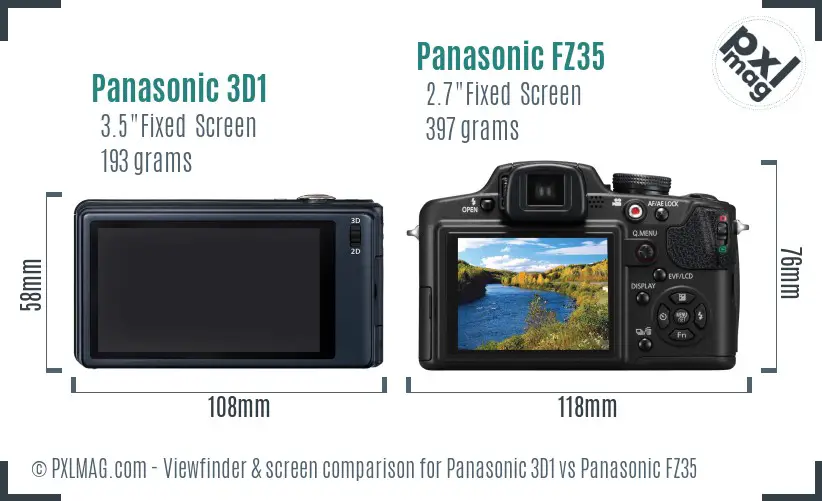 Panasonic 3D1 vs Panasonic FZ35 Screen and Viewfinder comparison