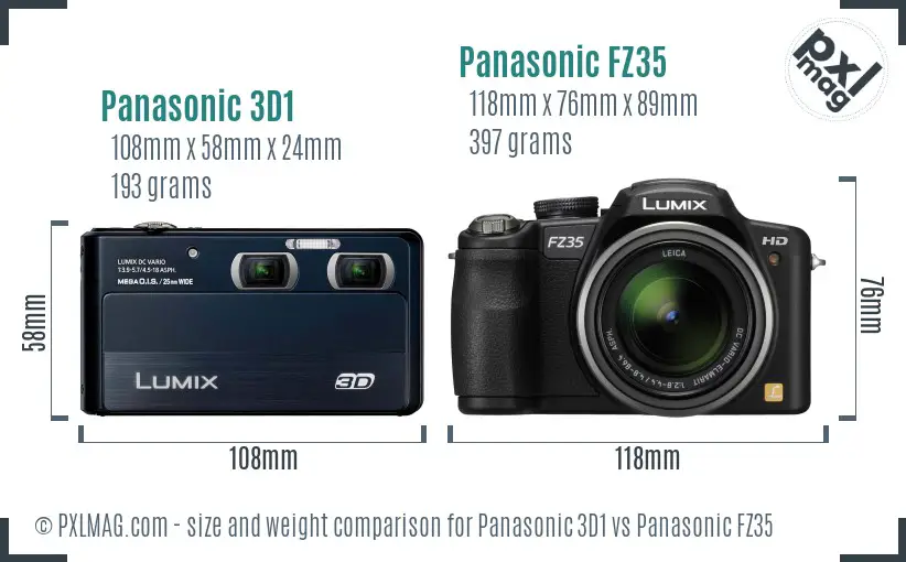 Panasonic 3D1 vs Panasonic FZ35 size comparison