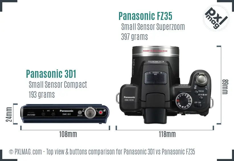 Panasonic 3D1 vs Panasonic FZ35 top view buttons comparison
