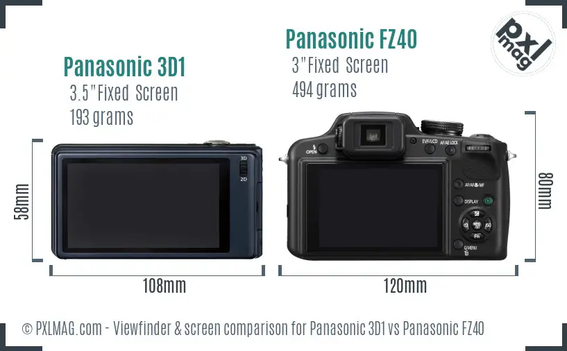 Panasonic 3D1 vs Panasonic FZ40 Screen and Viewfinder comparison