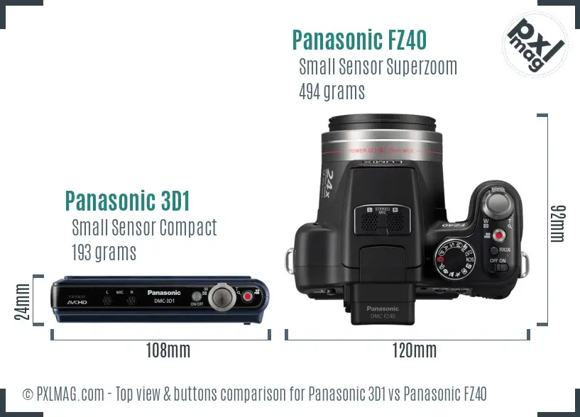 Panasonic 3D1 vs Panasonic FZ40 top view buttons comparison