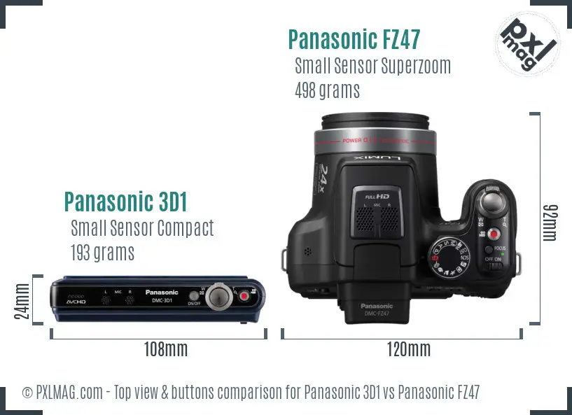 Panasonic 3D1 vs Panasonic FZ47 top view buttons comparison