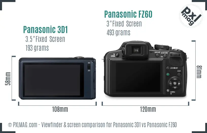 Panasonic 3D1 vs Panasonic FZ60 Screen and Viewfinder comparison