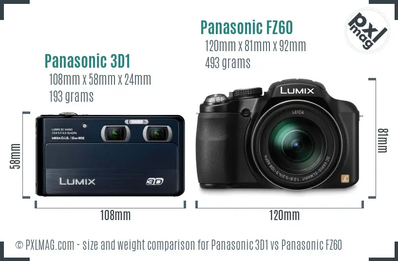 Panasonic 3D1 vs Panasonic FZ60 size comparison