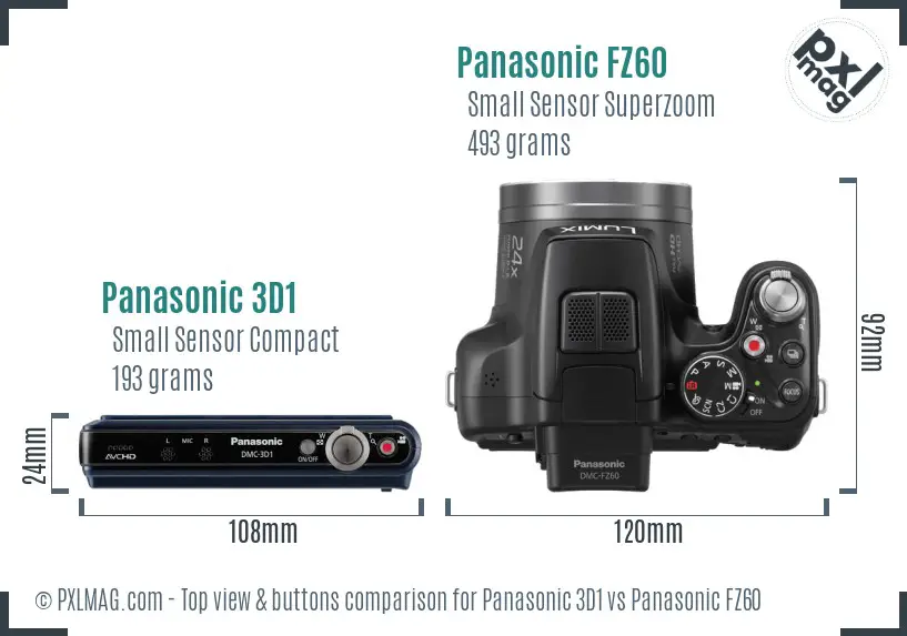 Panasonic 3D1 vs Panasonic FZ60 top view buttons comparison