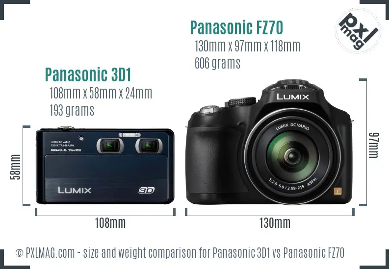 Panasonic 3D1 vs Panasonic FZ70 size comparison