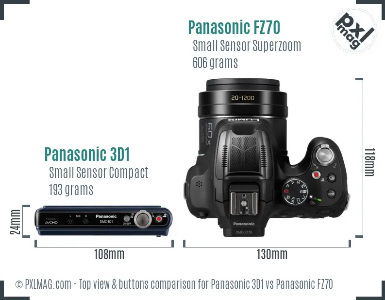 Panasonic 3D1 vs Panasonic FZ70 top view buttons comparison