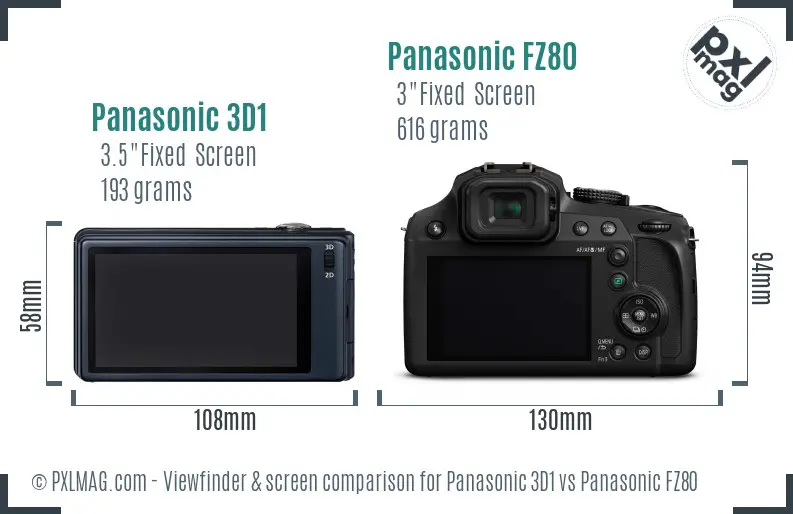 Panasonic 3D1 vs Panasonic FZ80 Screen and Viewfinder comparison