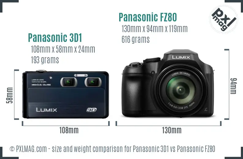Panasonic 3D1 vs Panasonic FZ80 size comparison