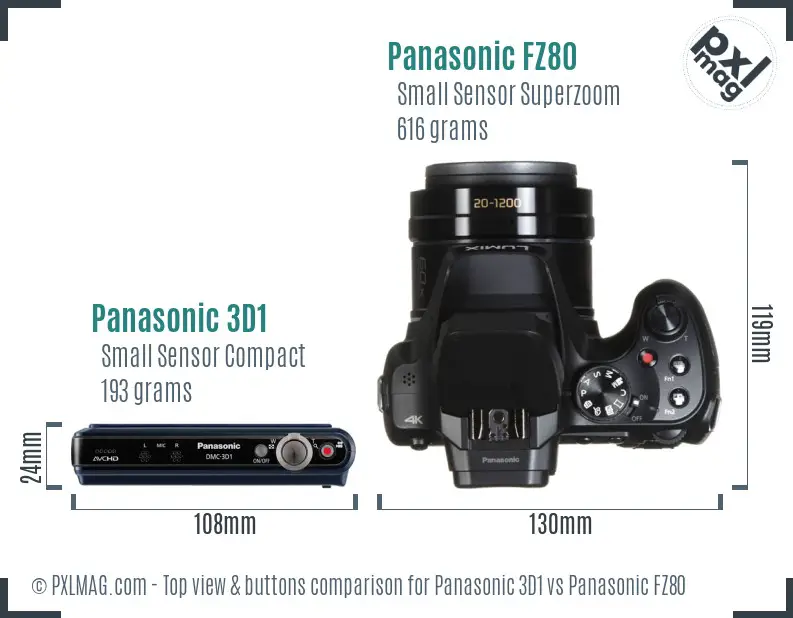 Panasonic 3D1 vs Panasonic FZ80 top view buttons comparison