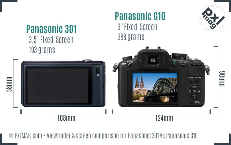 Panasonic 3D1 vs Panasonic G10 Screen and Viewfinder comparison