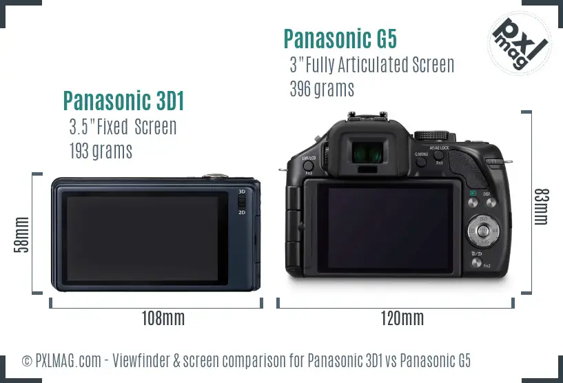 Panasonic 3D1 vs Panasonic G5 Screen and Viewfinder comparison
