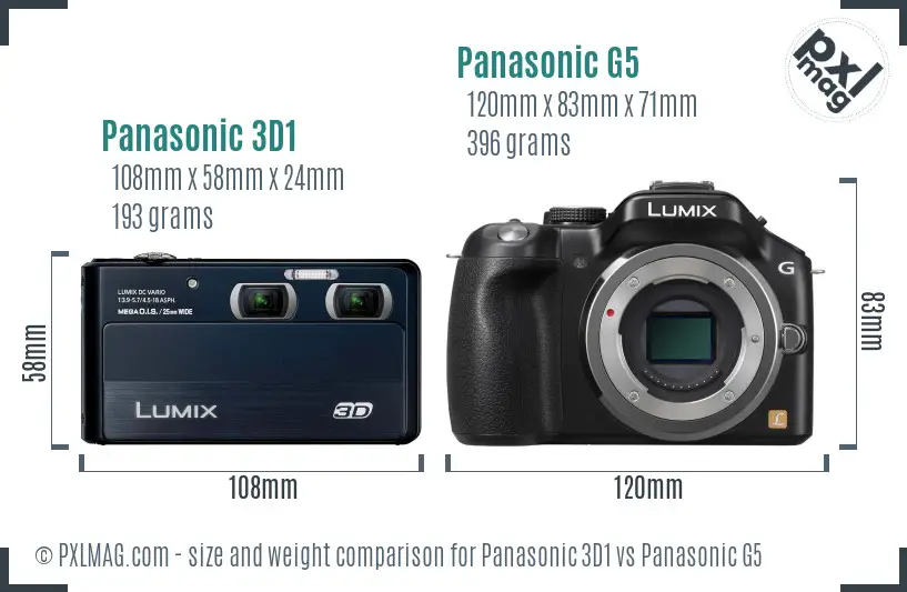 Panasonic 3D1 vs Panasonic G5 size comparison