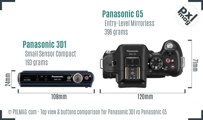 Panasonic 3D1 vs Panasonic G5 top view buttons comparison