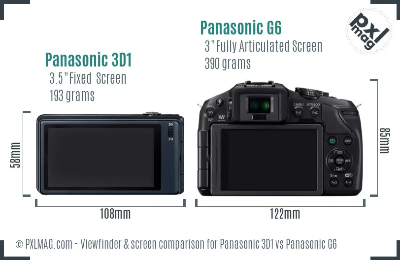 Panasonic 3D1 vs Panasonic G6 Screen and Viewfinder comparison