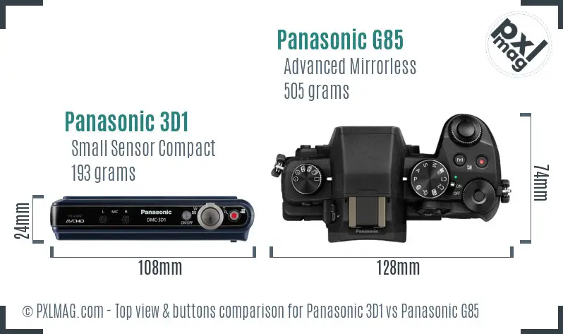 Panasonic 3D1 vs Panasonic G85 top view buttons comparison