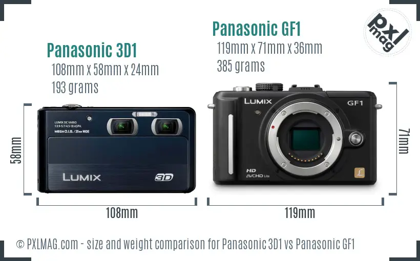 Panasonic 3D1 vs Panasonic GF1 size comparison