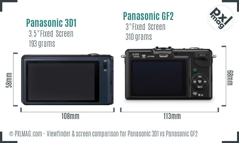 Panasonic 3D1 vs Panasonic GF2 Screen and Viewfinder comparison