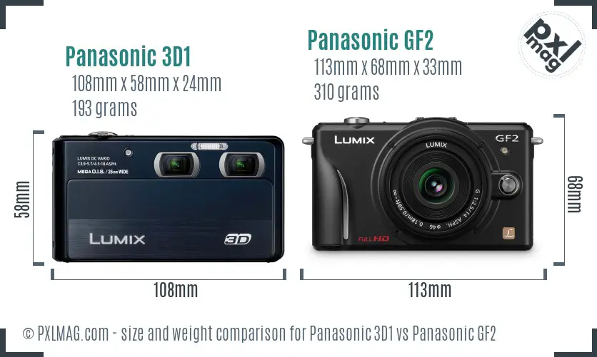 Panasonic 3D1 vs Panasonic GF2 size comparison