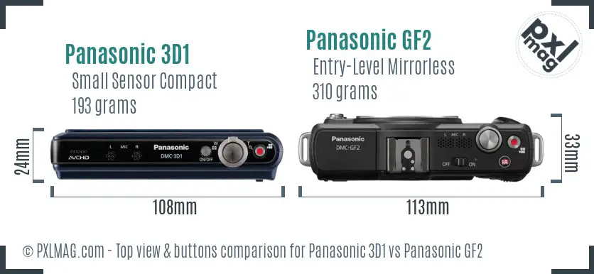 Panasonic 3D1 vs Panasonic GF2 top view buttons comparison