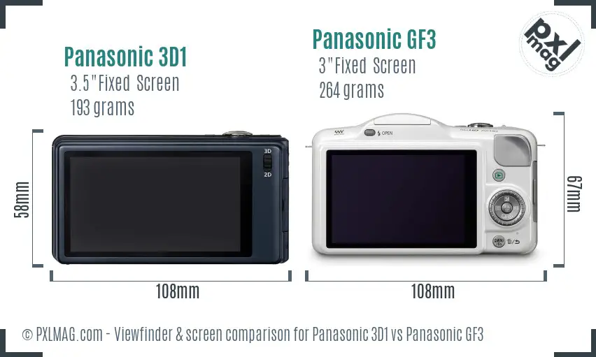 Panasonic 3D1 vs Panasonic GF3 Screen and Viewfinder comparison