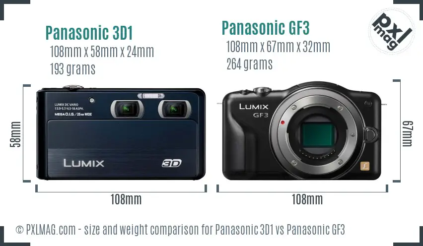 Panasonic 3D1 vs Panasonic GF3 size comparison