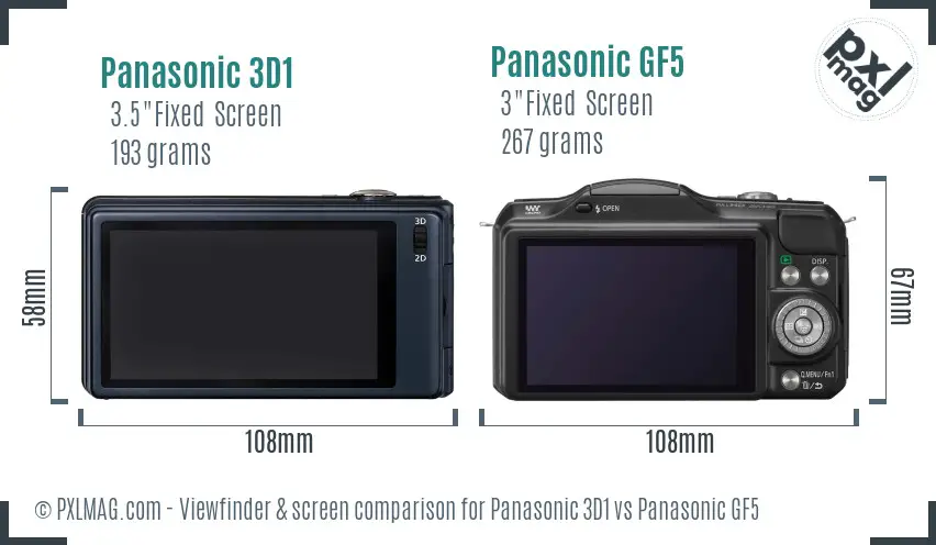 Panasonic 3D1 vs Panasonic GF5 Screen and Viewfinder comparison