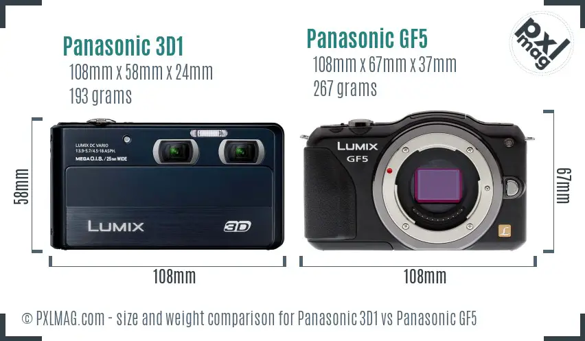 Panasonic 3D1 vs Panasonic GF5 size comparison