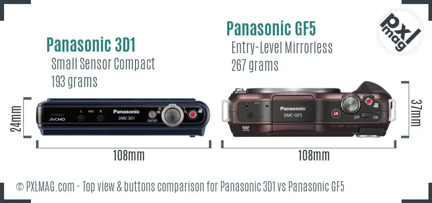 Panasonic 3D1 vs Panasonic GF5 top view buttons comparison