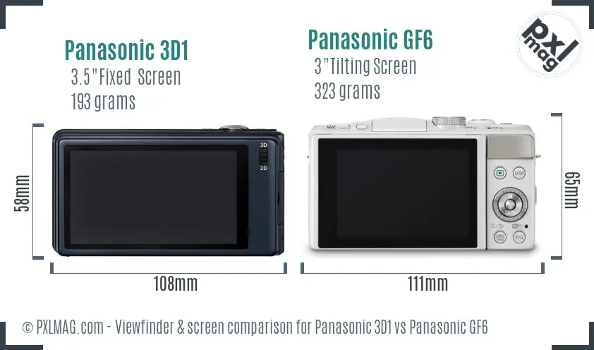 Panasonic 3D1 vs Panasonic GF6 Screen and Viewfinder comparison