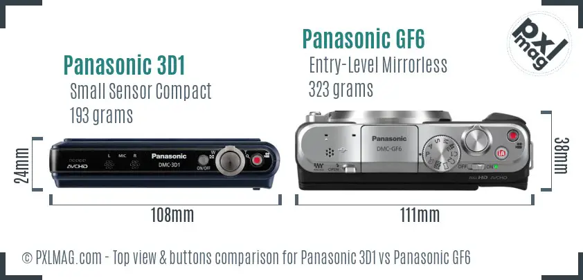 Panasonic 3D1 vs Panasonic GF6 top view buttons comparison