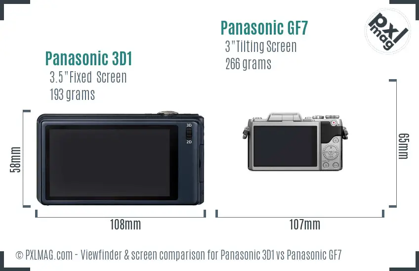 Panasonic 3D1 vs Panasonic GF7 Screen and Viewfinder comparison