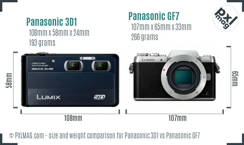 Panasonic 3D1 vs Panasonic GF7 size comparison