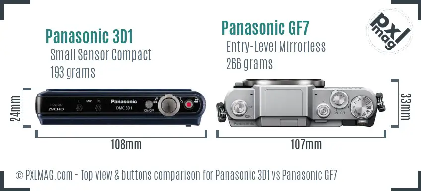 Panasonic 3D1 vs Panasonic GF7 top view buttons comparison