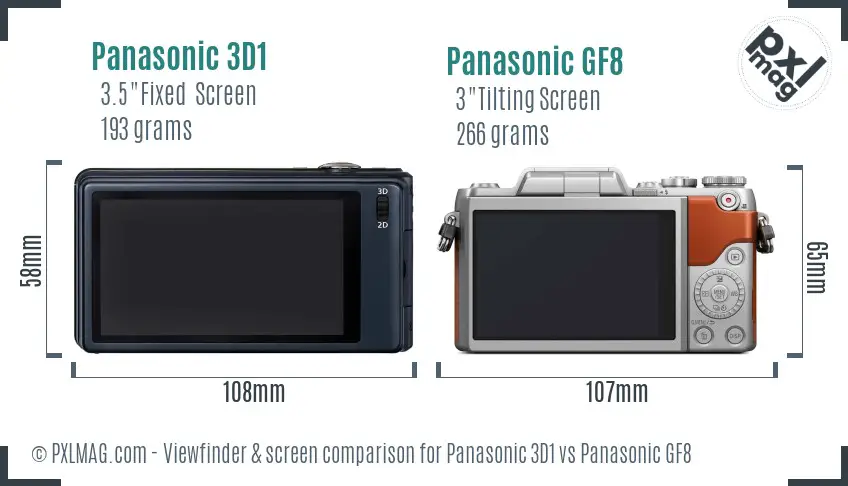 Panasonic 3D1 vs Panasonic GF8 Screen and Viewfinder comparison