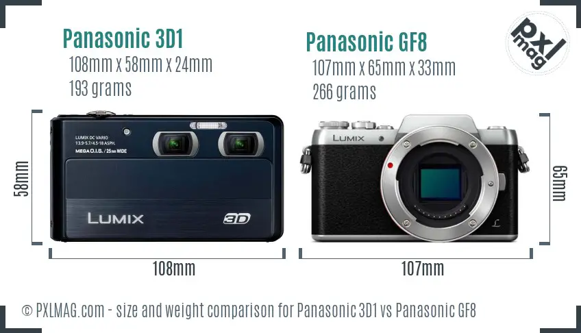 Panasonic 3D1 vs Panasonic GF8 size comparison