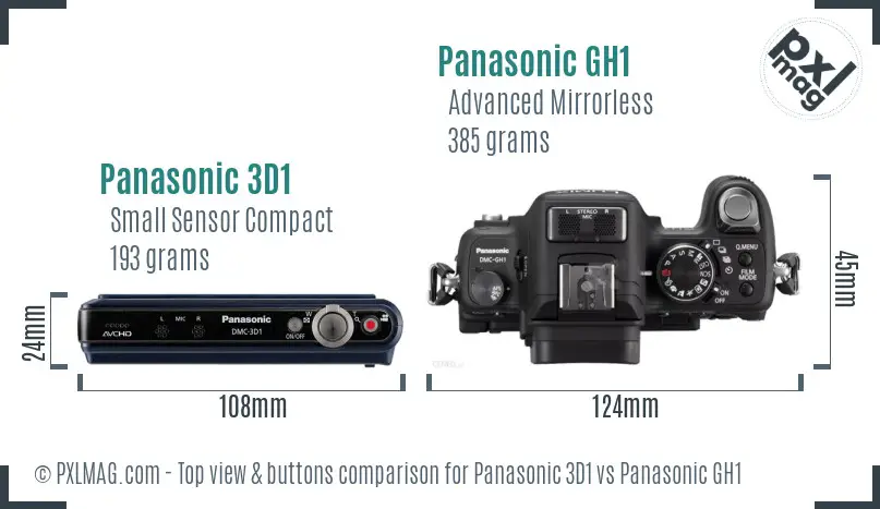 Panasonic 3D1 vs Panasonic GH1 top view buttons comparison