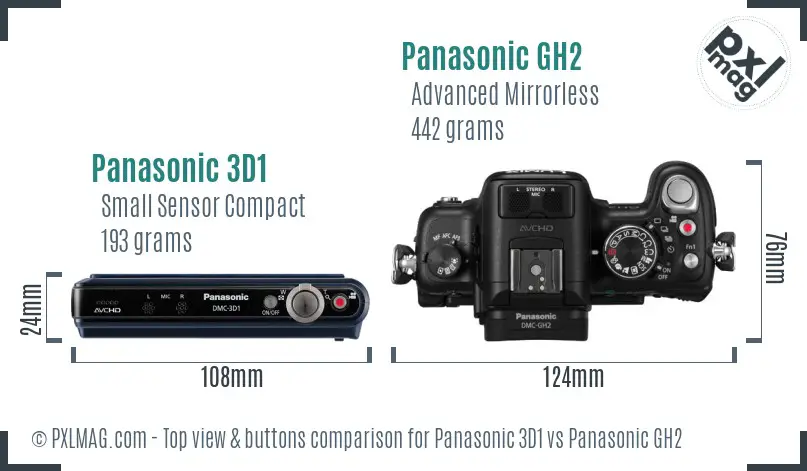 Panasonic 3D1 vs Panasonic GH2 top view buttons comparison