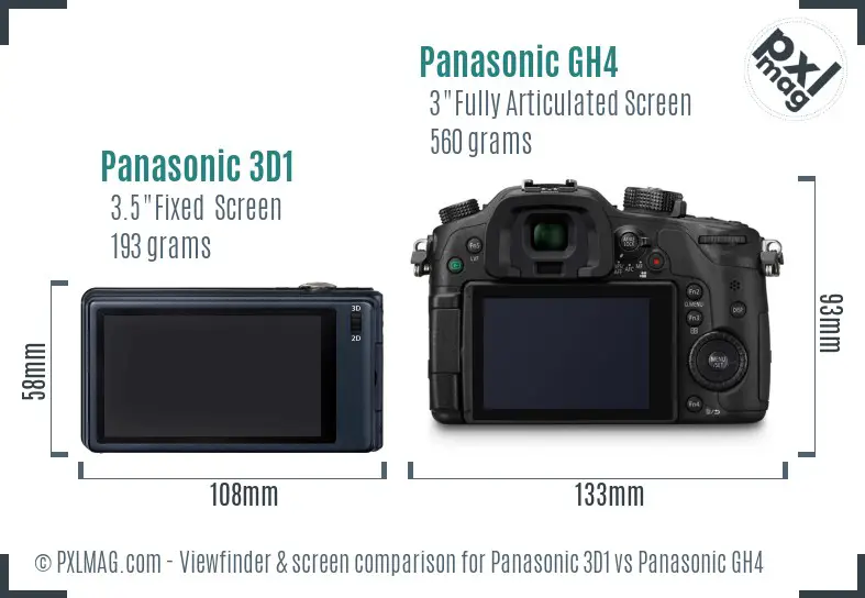Panasonic 3D1 vs Panasonic GH4 Screen and Viewfinder comparison