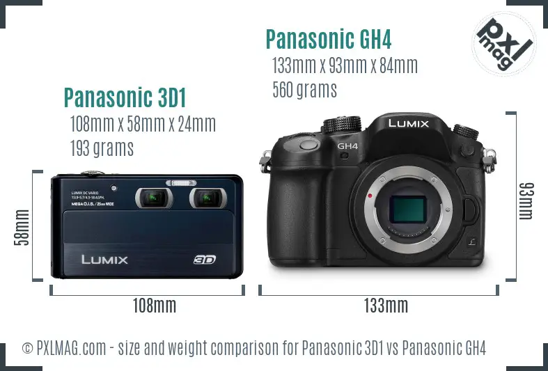 Panasonic 3D1 vs Panasonic GH4 size comparison