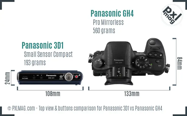 Panasonic 3D1 vs Panasonic GH4 top view buttons comparison