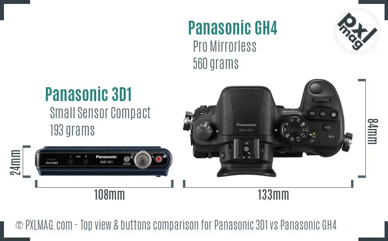 Panasonic 3D1 vs Panasonic GH4 top view buttons comparison Panasonic 3D1 vs Panasonic GH4 top view buttons comparison
