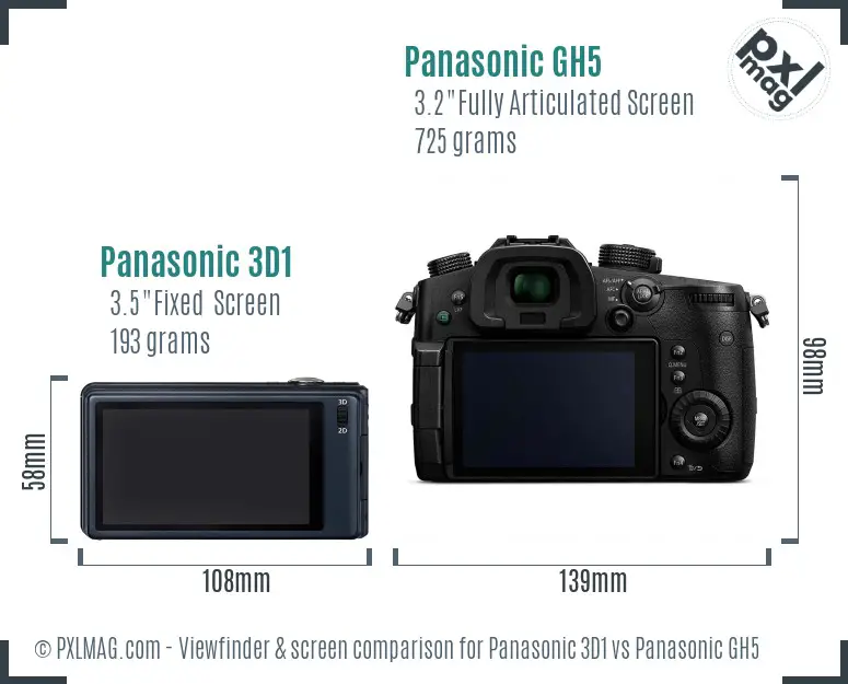 Panasonic 3D1 vs Panasonic GH5 Screen and Viewfinder comparison